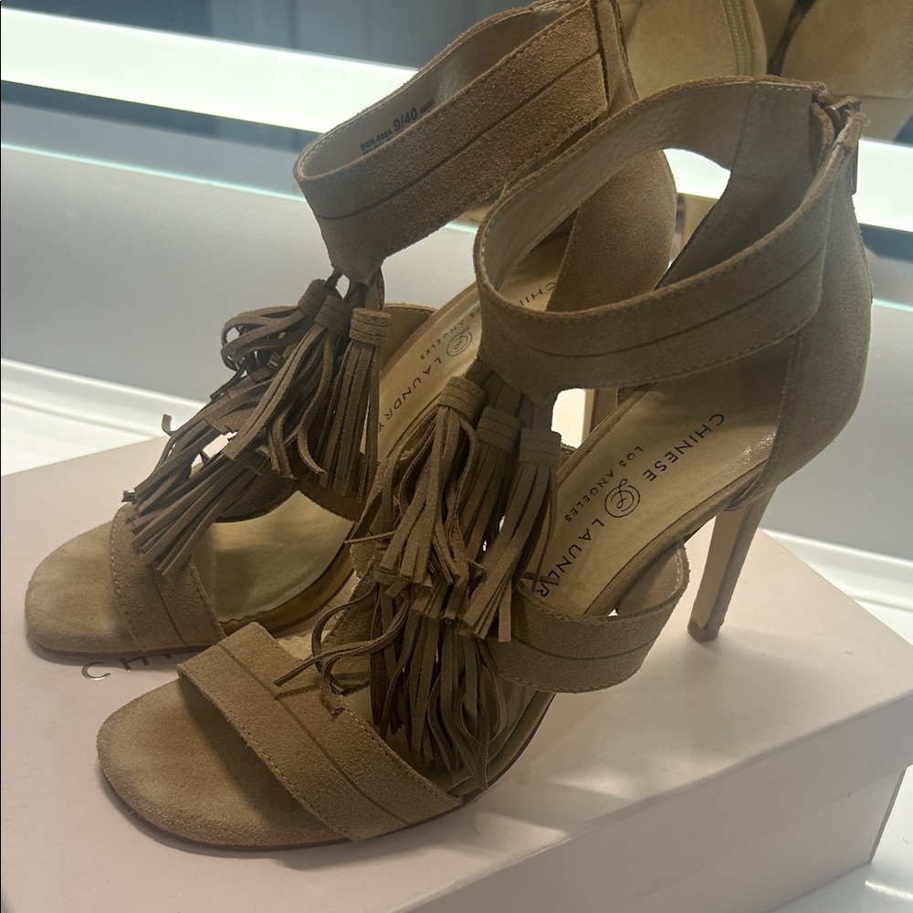 Chinese Laundry Fringe Tan Heels